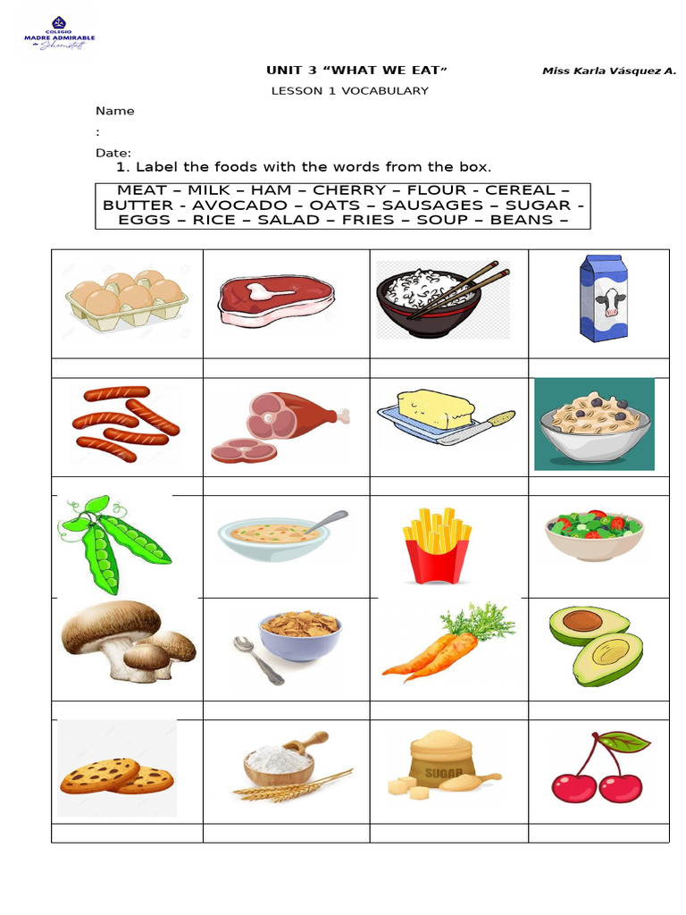 Food Vocabulary and Comprehension Activities | PDF