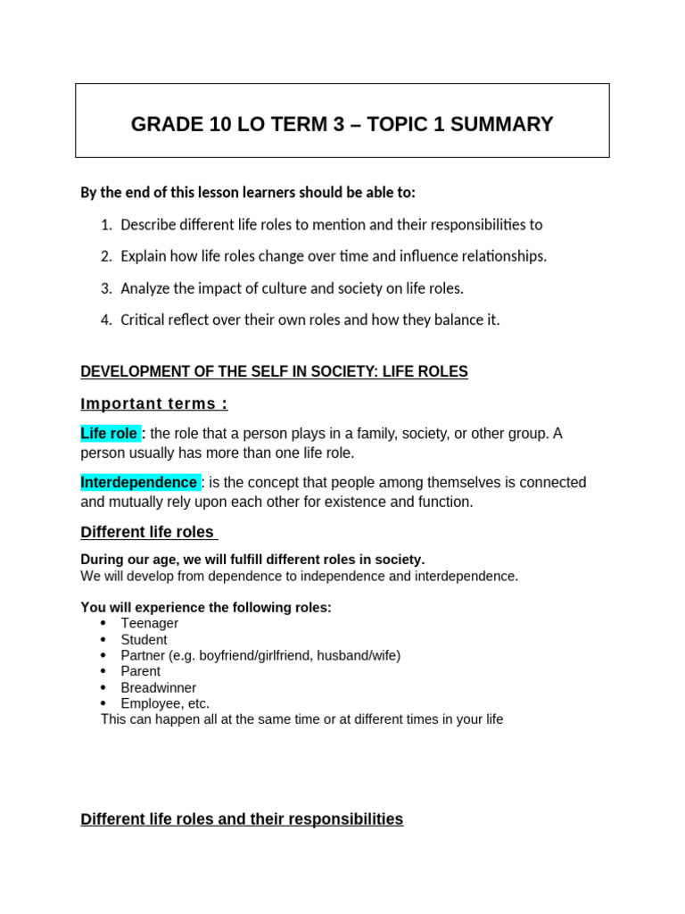 Understanding Life Roles in Adolescence | PDF | Adolescence | Human ...