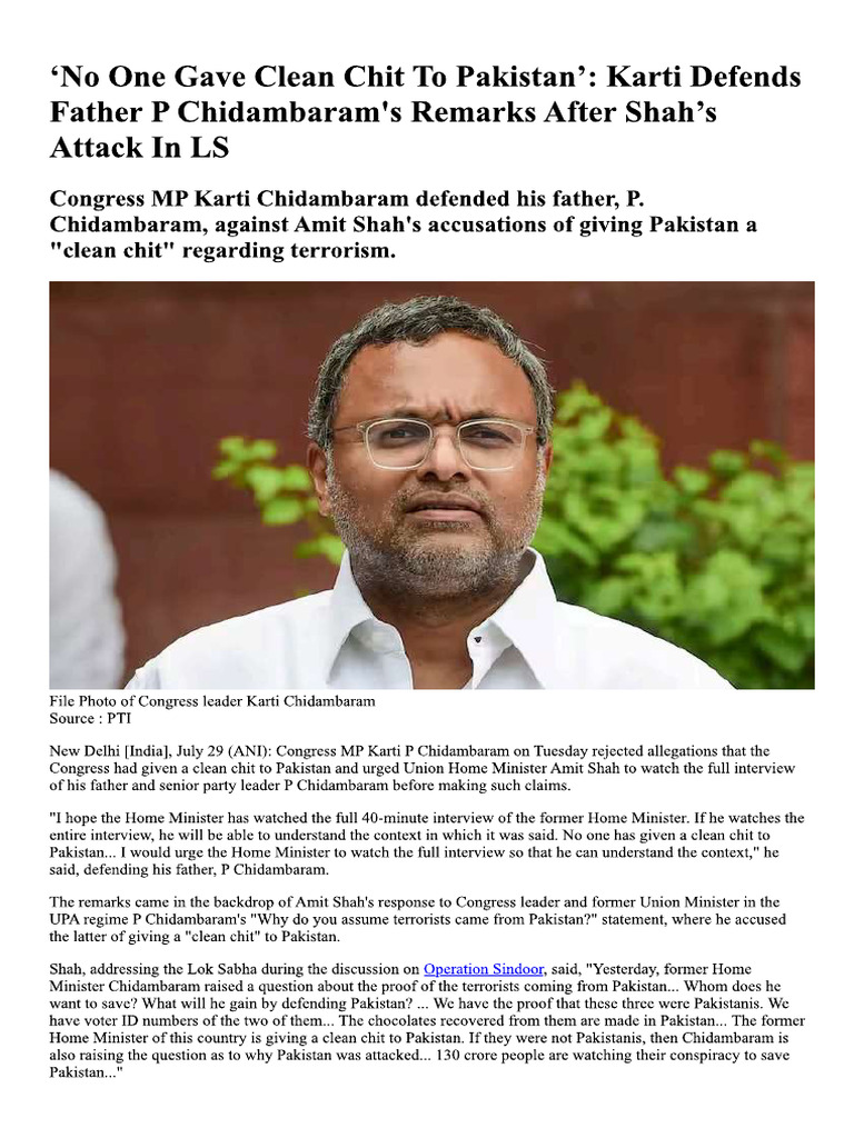 No One Gave Clean Chit To Pakistan | PDF