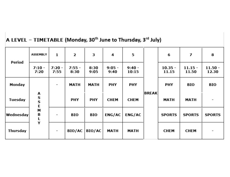 Grade A Level TT - Mon 30th June To Fri 4th July | PDF