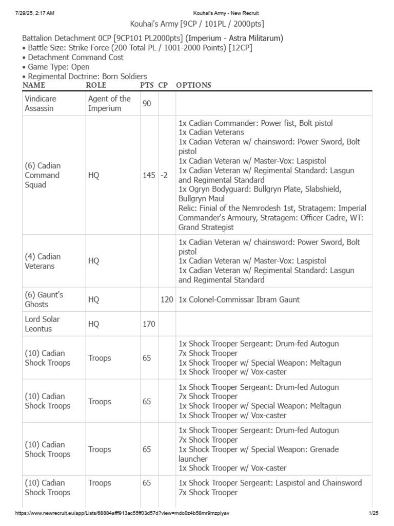 Kouhai's Astra Militarum Army List | PDF | Platoon | Regiment