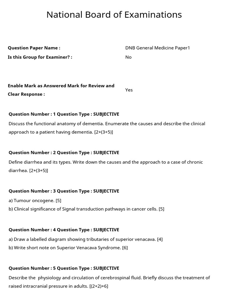 DNB General Medicine Exam Questions | PDF
