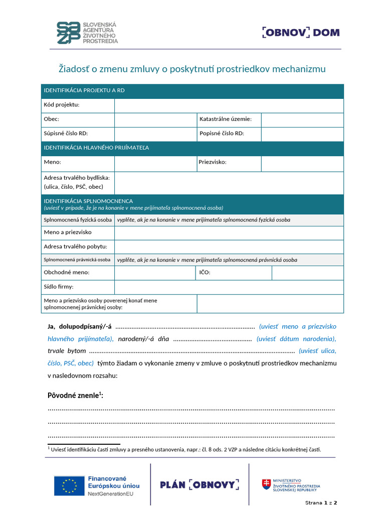 VZOR PPP Ziadost o Zmenu | PDF