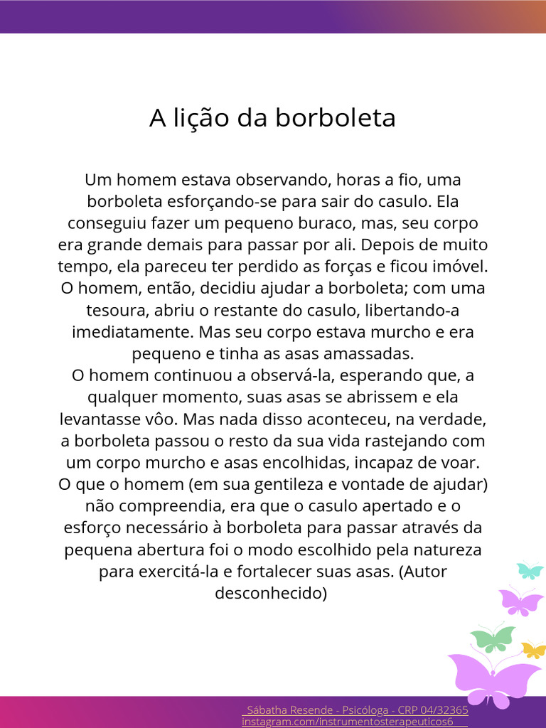 Recurso A Lição Da Borboleta Sábatha | PDF | Tempo