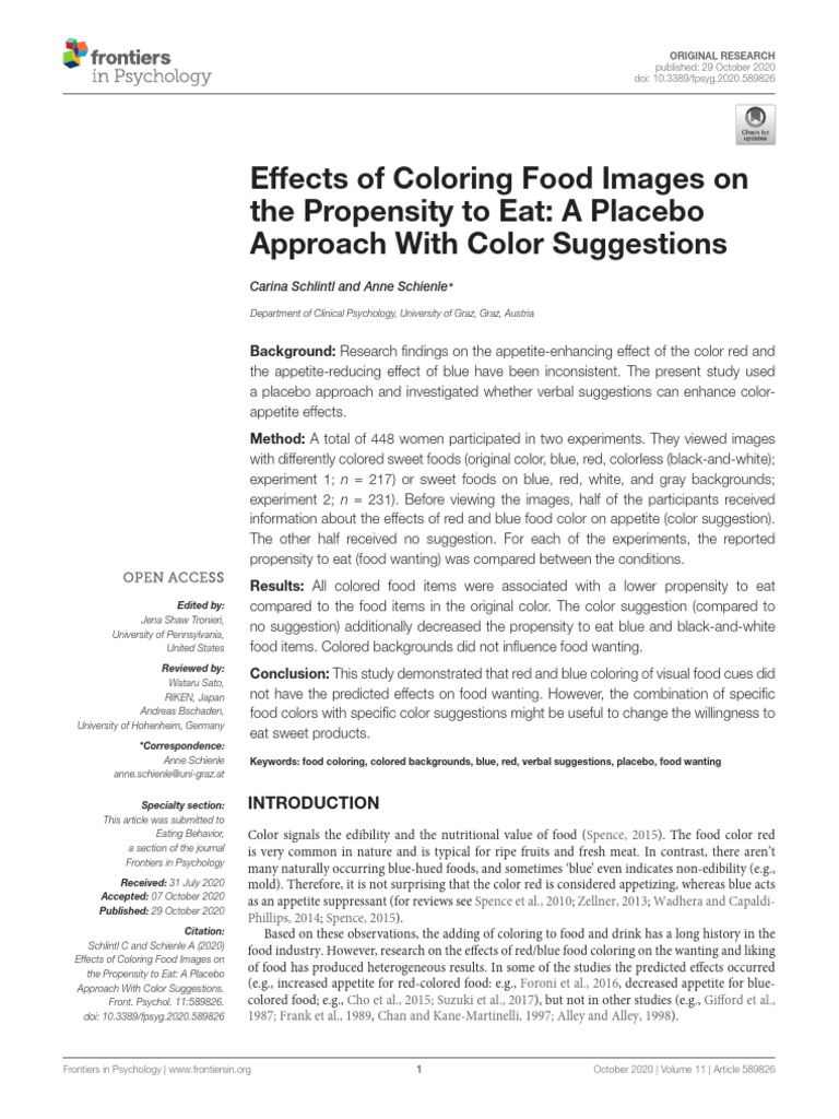 Effects of Coloring Food Images On The Propensity To Eat A Placebo ...