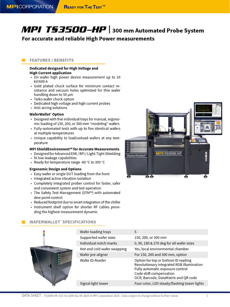 MPI TS3500 HP Automated Probe System Data Sheet | PDF | Electrical ...