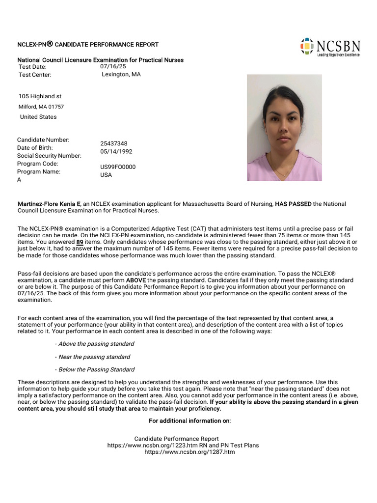 NCLEX-PN Candidate Performance Summary | PDF | National Council ...