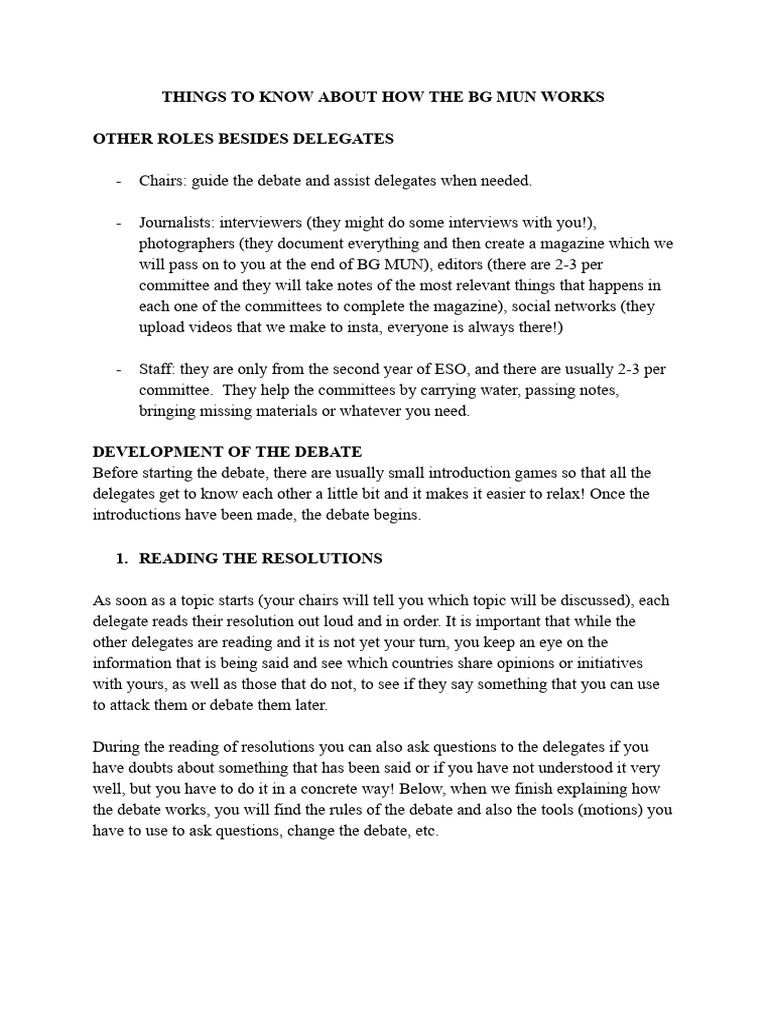 Understanding BG MUN Roles and Debate | PDF | Committee | Meetings