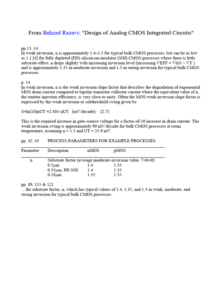 CMOS Weak Inversion Slope Factor Explained | PDF