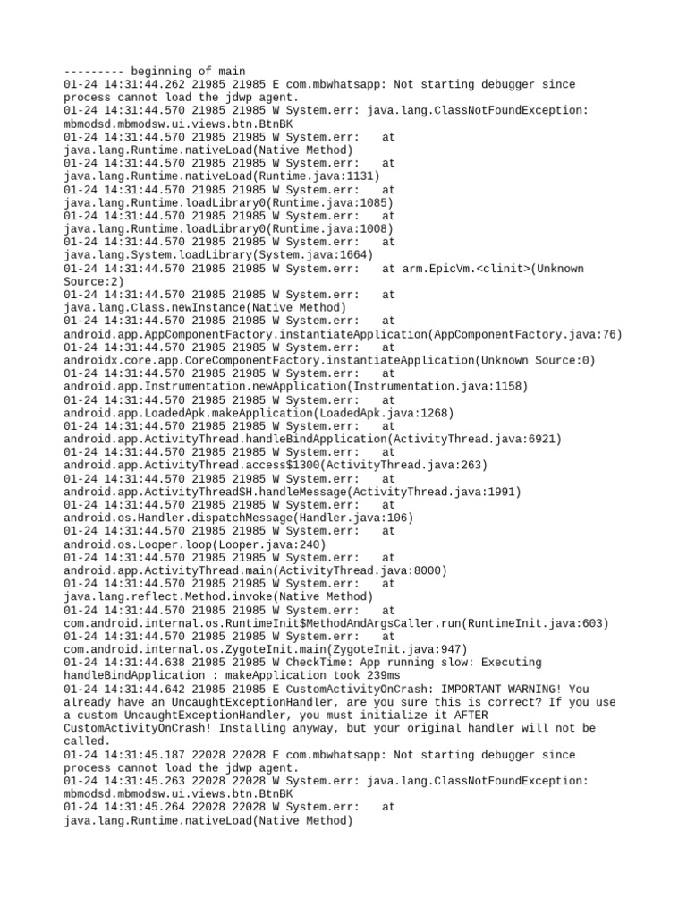 WhatsApp Debugging and Error Logs | PDF | Java (Programming Language ...