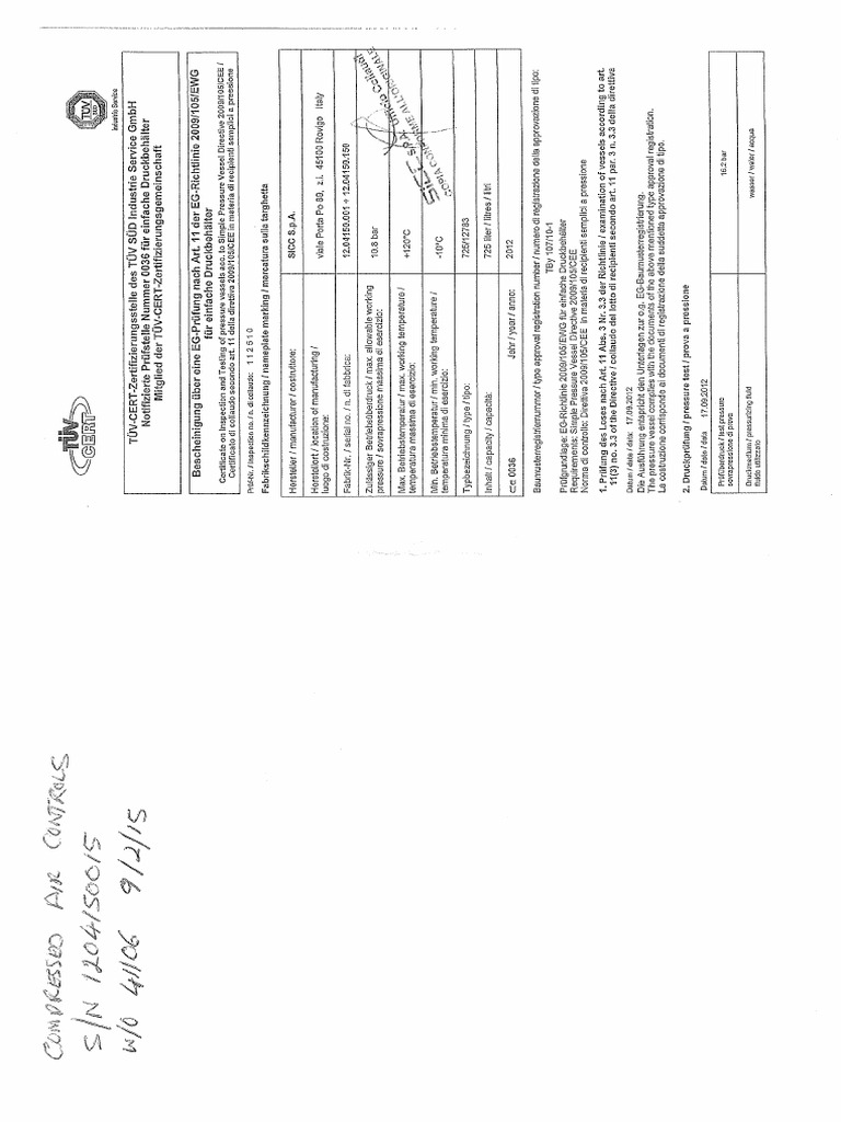 CE 725 Receiver Certs Doc (Smaple) | PDF