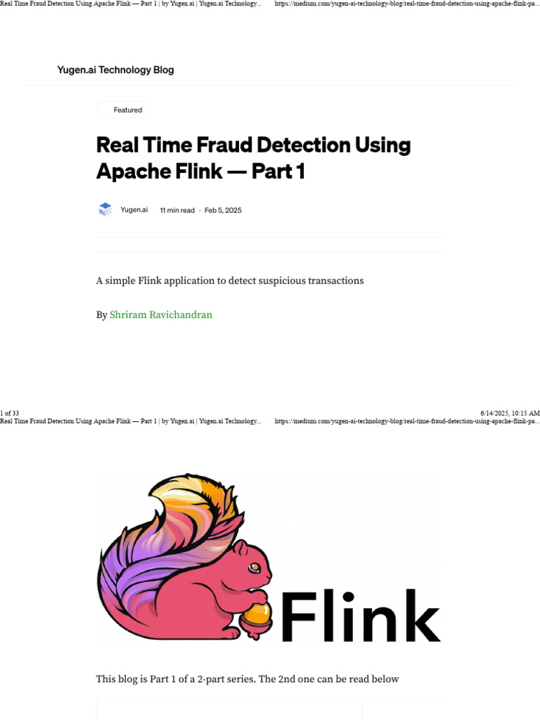 Real Time Fraud Detection Using Apache Flink - Part 1 - by Yugen - Ai ...