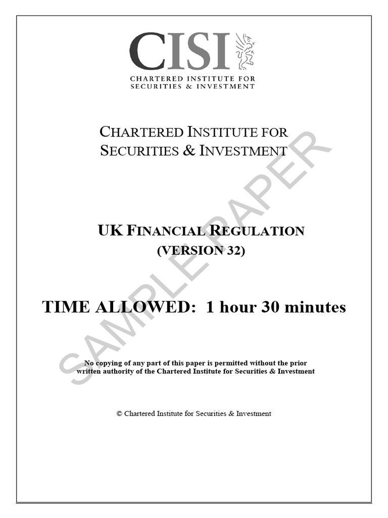 UK Financial Regulation Sample Exam Paper | PDF | Insider Trading ...