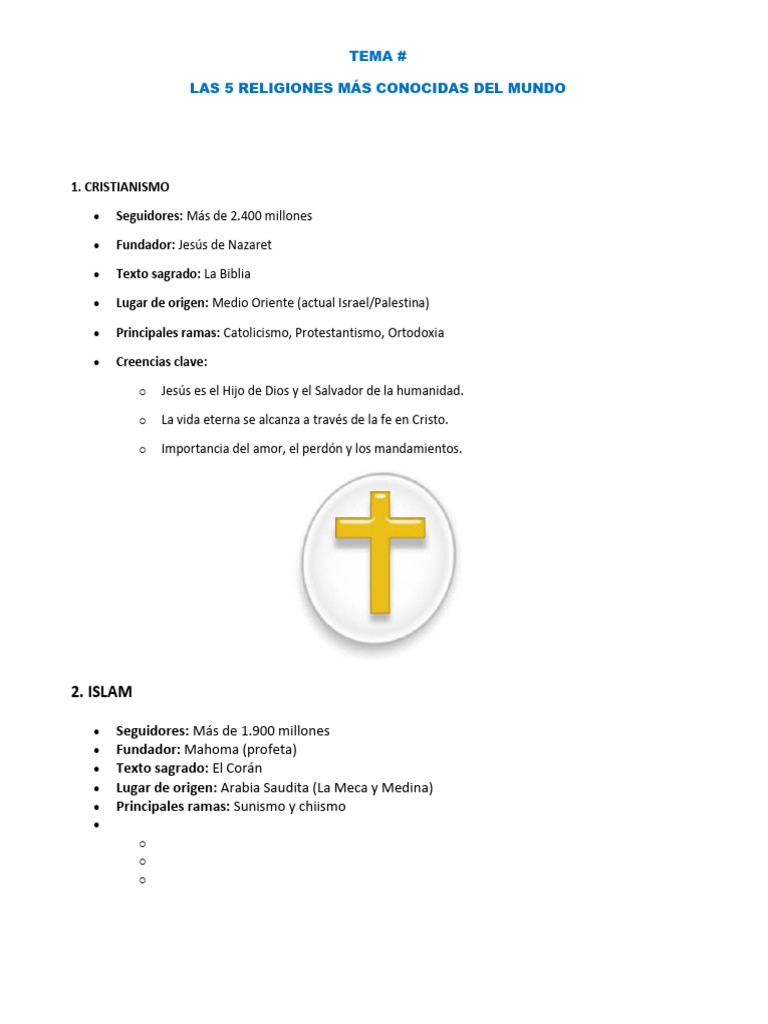 Tema Las 5 Religiones Mas Conocidas | PDF | Mahoma | Reencarnación