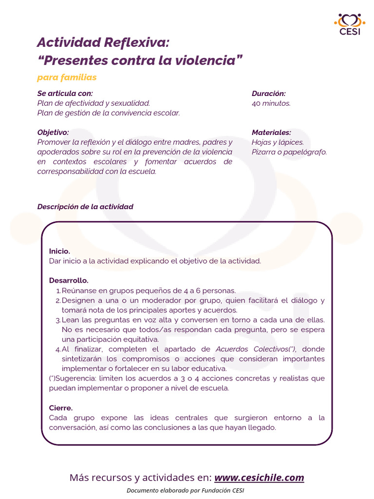 Pauta Reflexiva - Familias - Presentes Contra La Violencia | PDF ...