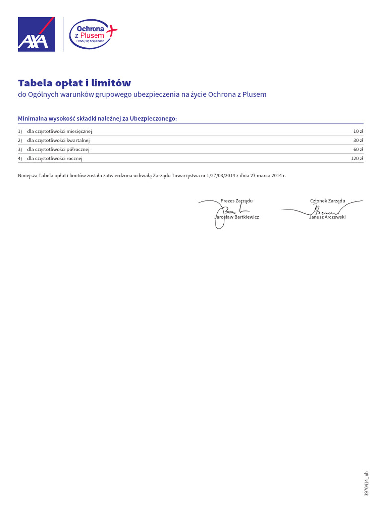 397 Tabela Oplat I Limitow Ochrona Z Plusem | PDF