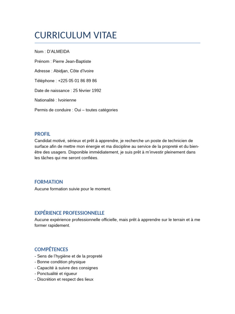 CV de Pierre Jean-Baptiste D'Almeida | PDF