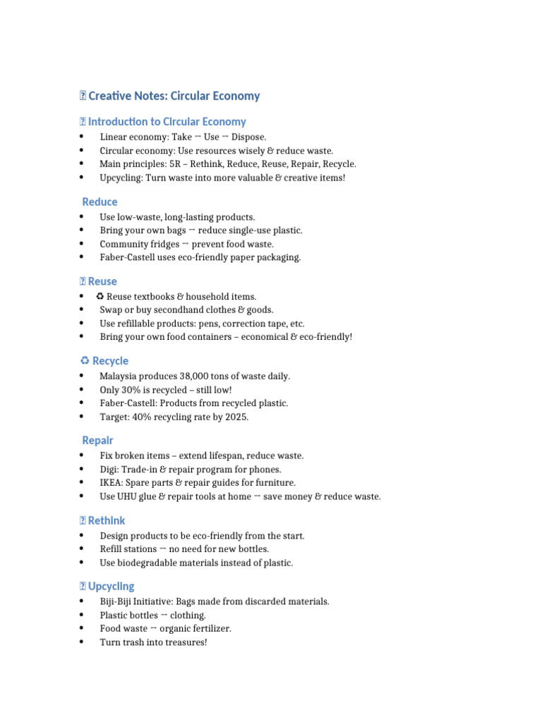 Creative Notes Circular Economy | PDF