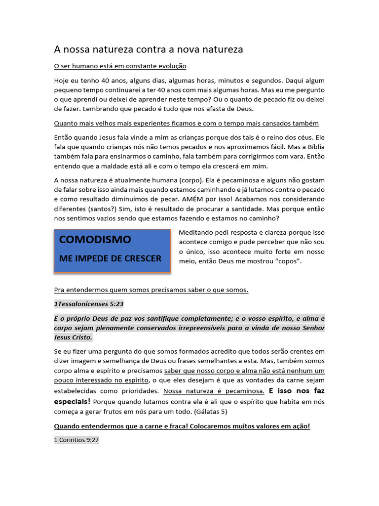 A Luta da Natureza Humana e Espiritual | PDF | Pecado | Tempo