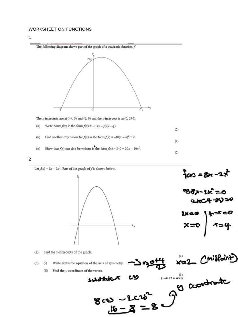 Functions Worksheet | PDF