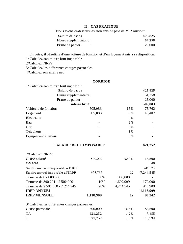 Exercice Paie 2025 : Cas Pratique | PDF | Impôt sur le revenu | Travail