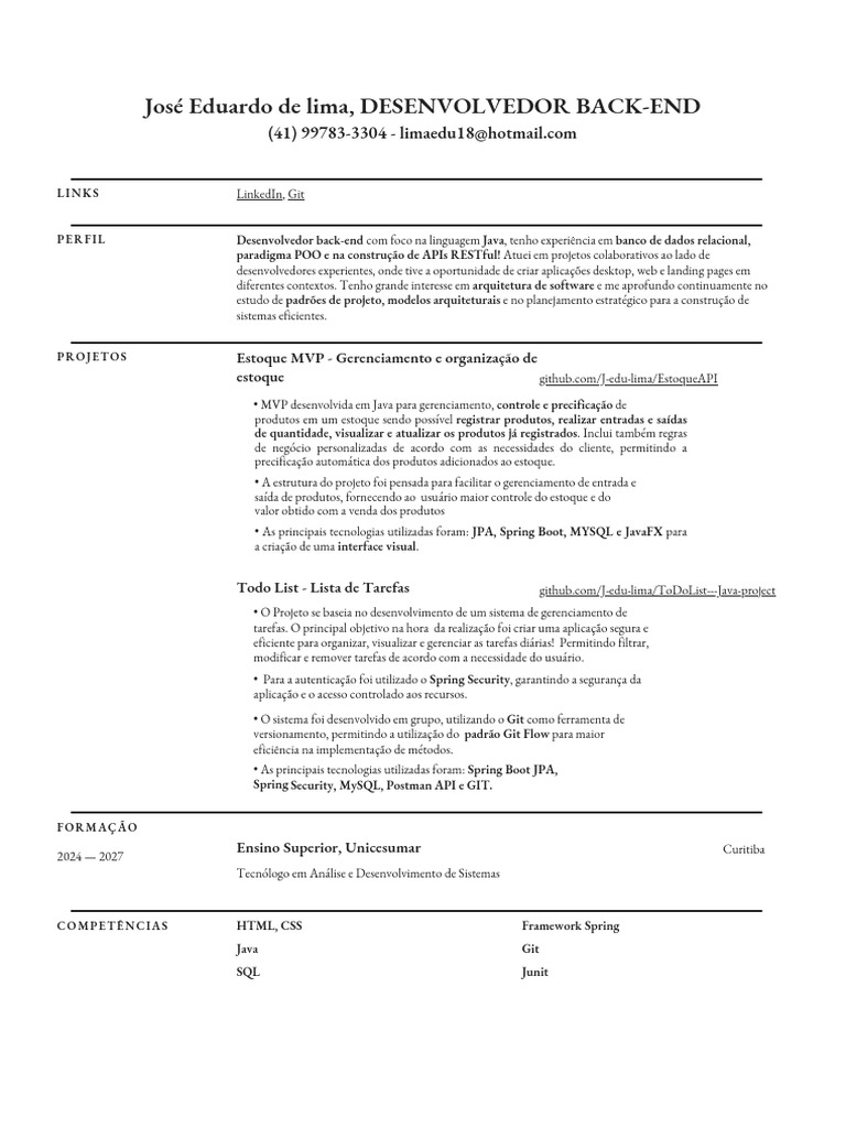 Desenvolvedor Back-End Java e Projetos | PDF | Bancos de dados ...