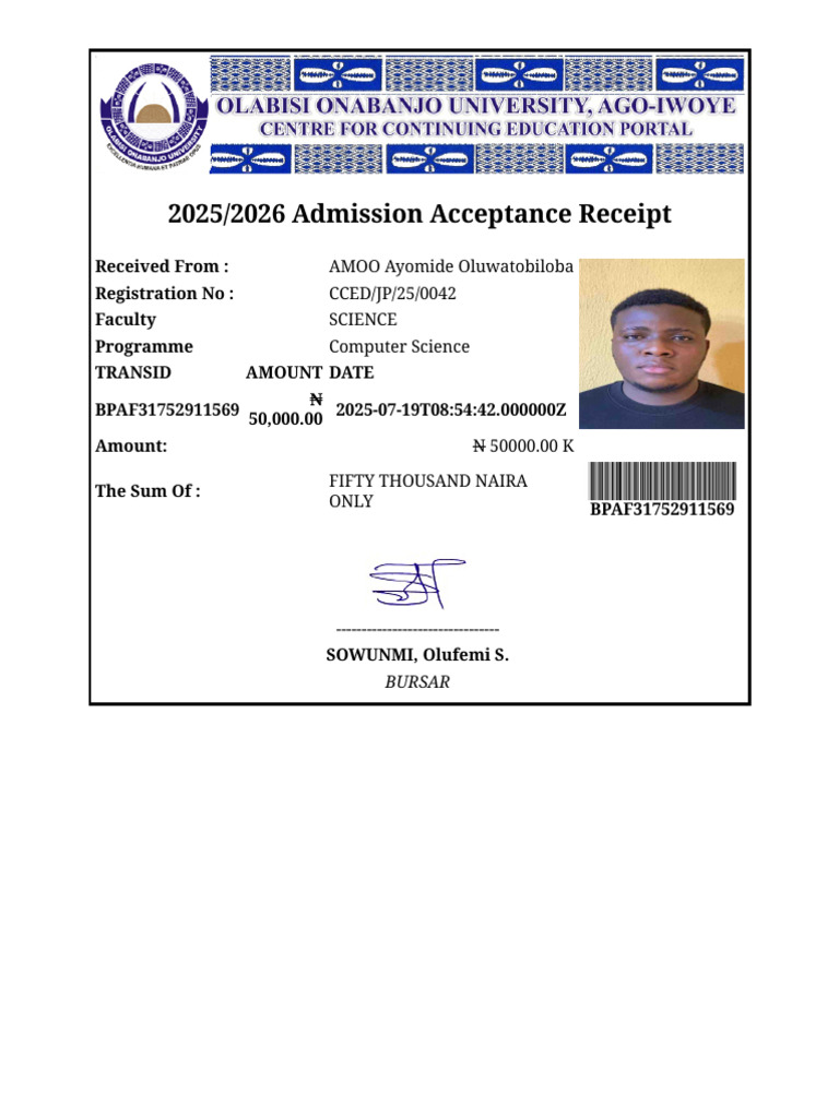 Oou Cced - Acceptance Receipt | PDF