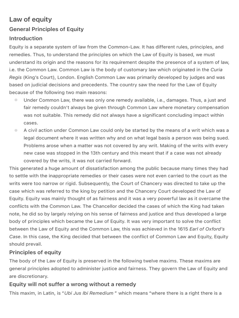 Principles of Equity Explained | PDF | Equity (Law) | Laches (Equity)