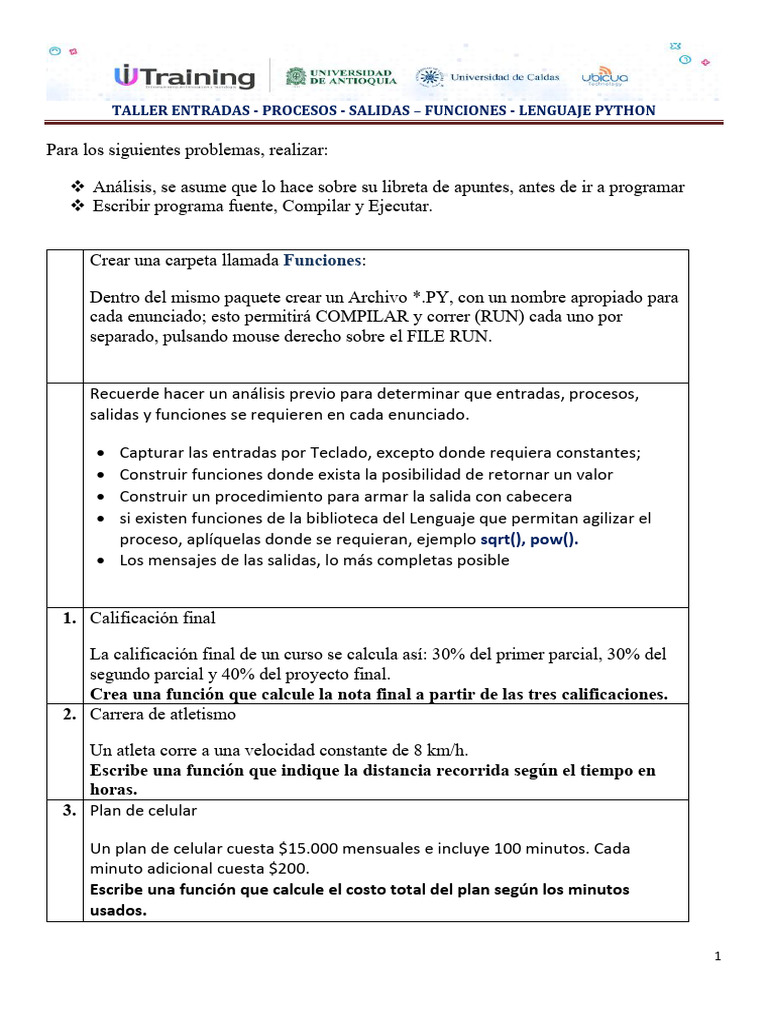 Taller de Funciones en Python | PDF | Compilador | Lenguaje de programación