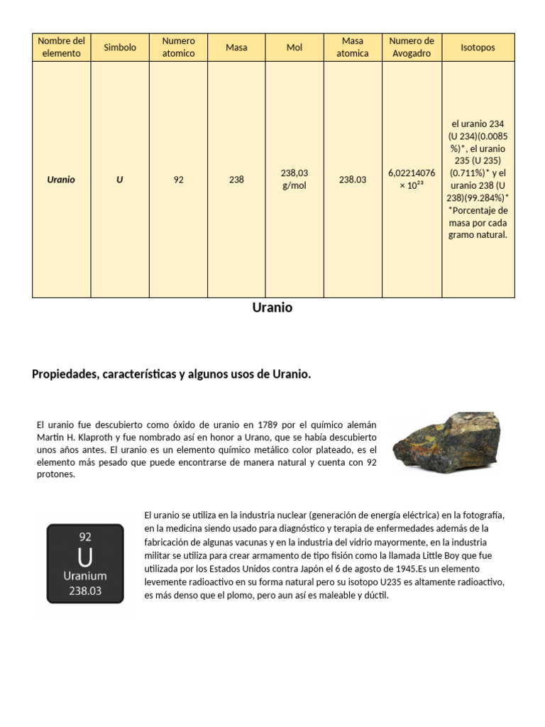Propiedades y usos del uranio | PDF | Uranio | Química