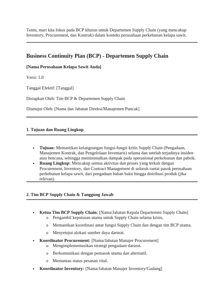 BCP Manual untuk Supply Chain Perkebunan | PDF