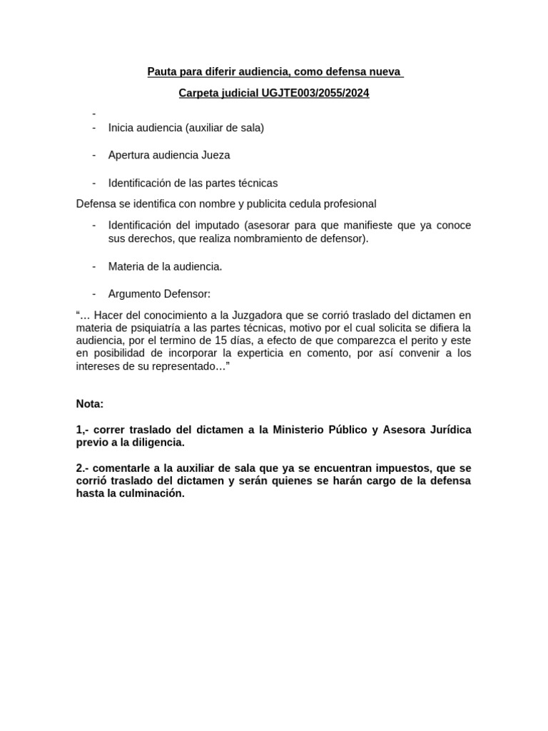 Pauta para diferir audiencia judicial | PDF