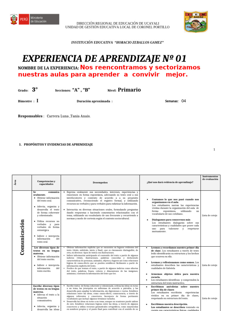 Unidad de Aprendizaje 01 Tercer Grado A | PDF | Datos | Aprendizaje