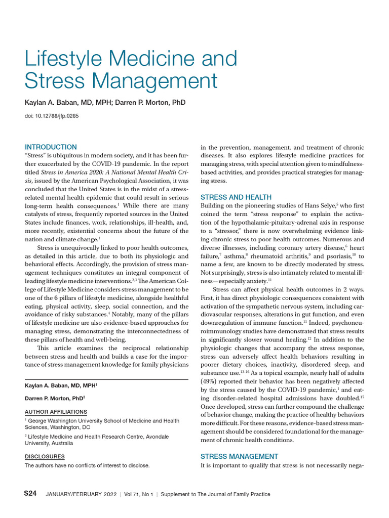Stress Management in Lifestyle Medicine | PDF | Stress (Biology) | Sleep