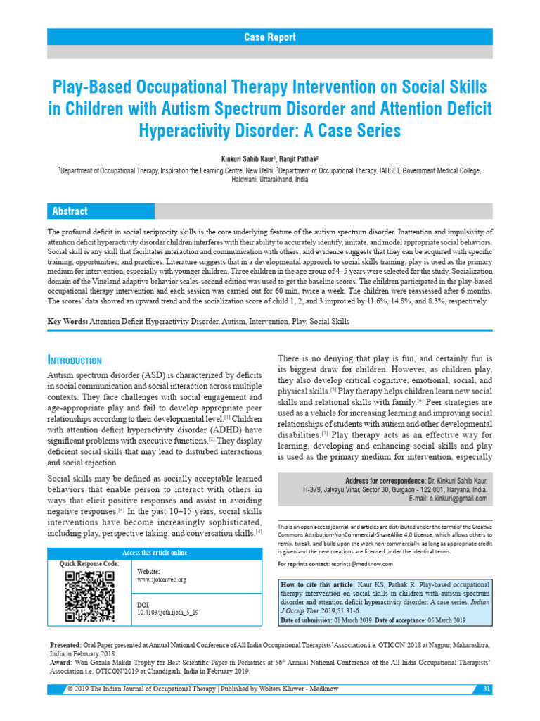 Play Therapy for Autism and ADHD Skills | PDF | Autism | Attention ...