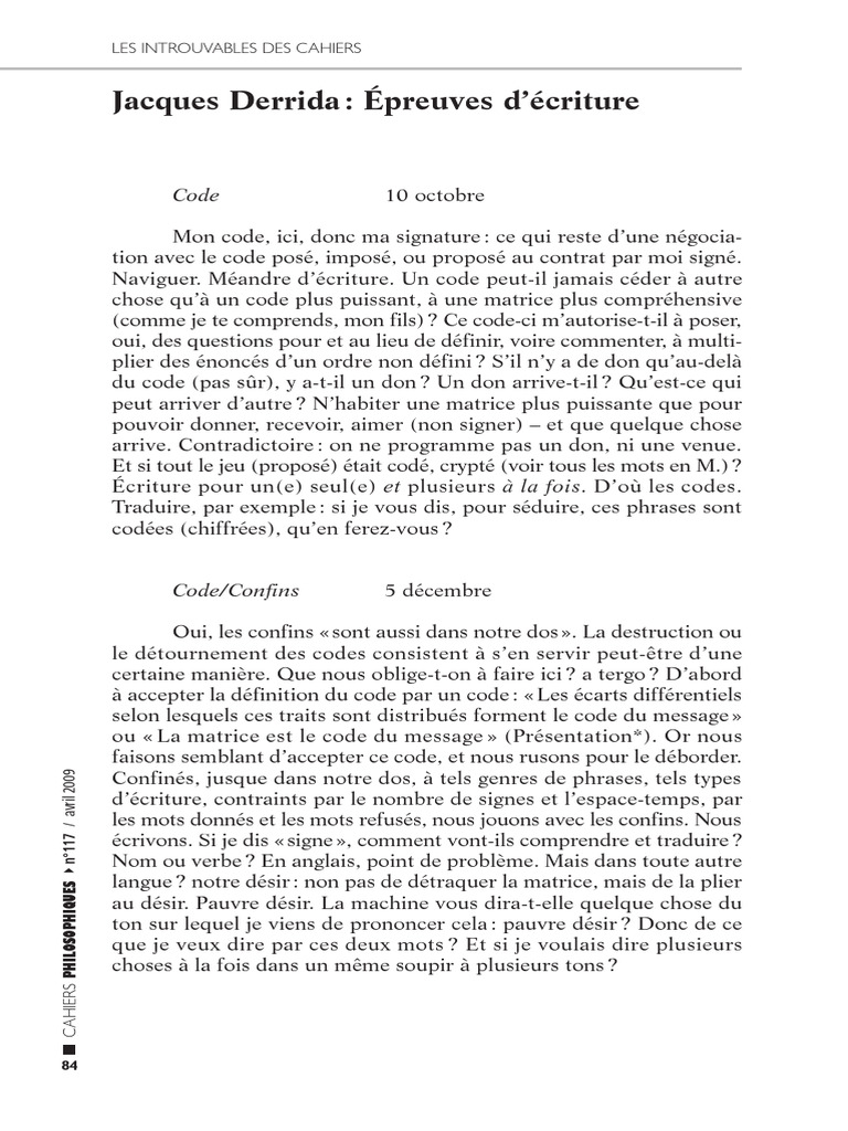 Écriture et codes chez Derrida | PDF | Traductions | Métaphysique