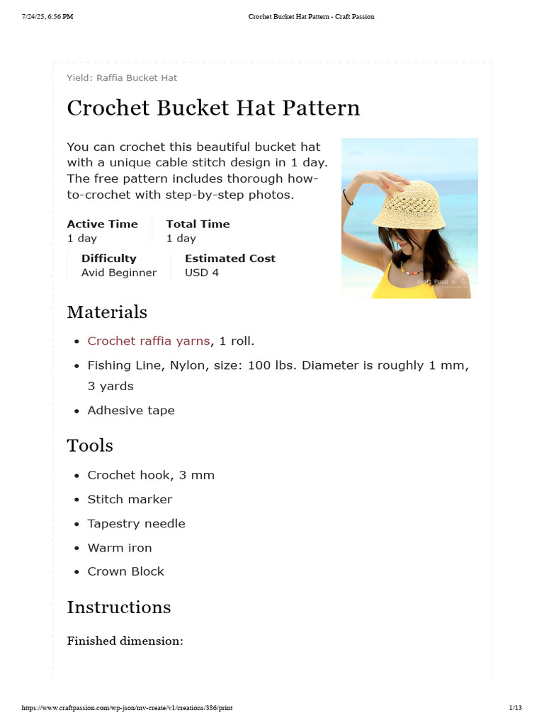 Free Crochet Bucket Hat Pattern | PDF | Crochet | Textile Arts