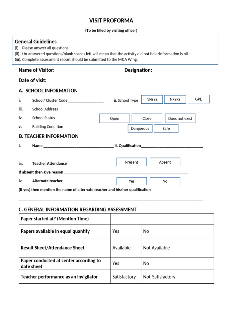 School Visit Proforma Template | PDF
