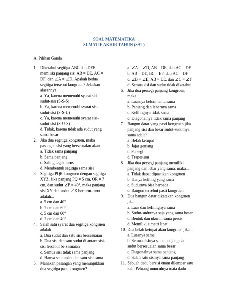 Soal Ujian Matematika SAT | PDF