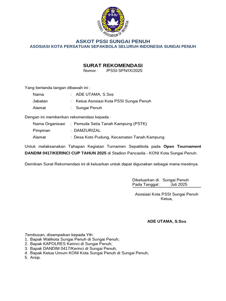 Rekomendasi Turnamen Sepakbola PSSI 2025 | PDF