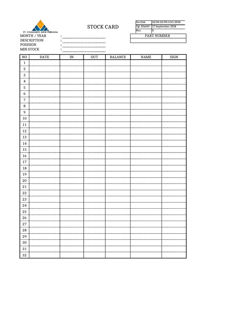 Stock Card Example and Data Overview | PDF