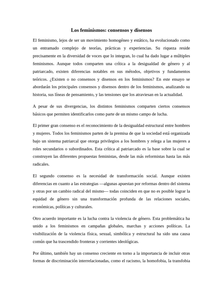 Consensos y disensos en feminismos | PDF | Estudios de género | Feminismo