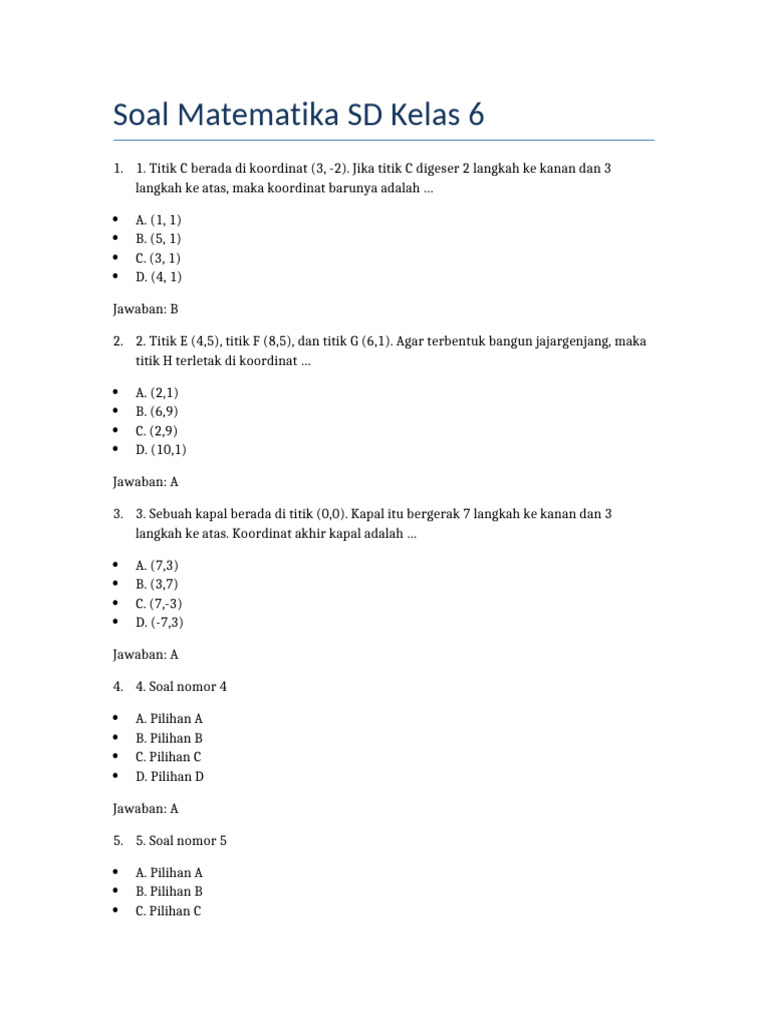 Soal Matematika Kelas 6 SD | PDF