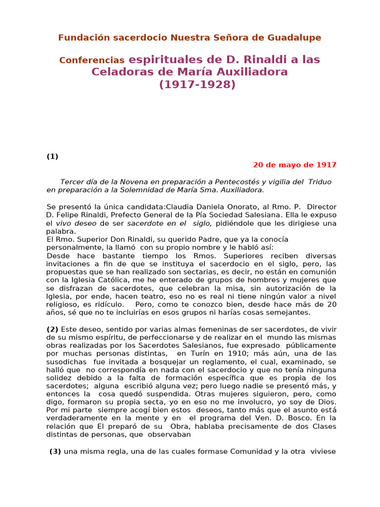 Sacerdocio femenino en la obra de Don Bosco | PDF | Oración | eucaristía