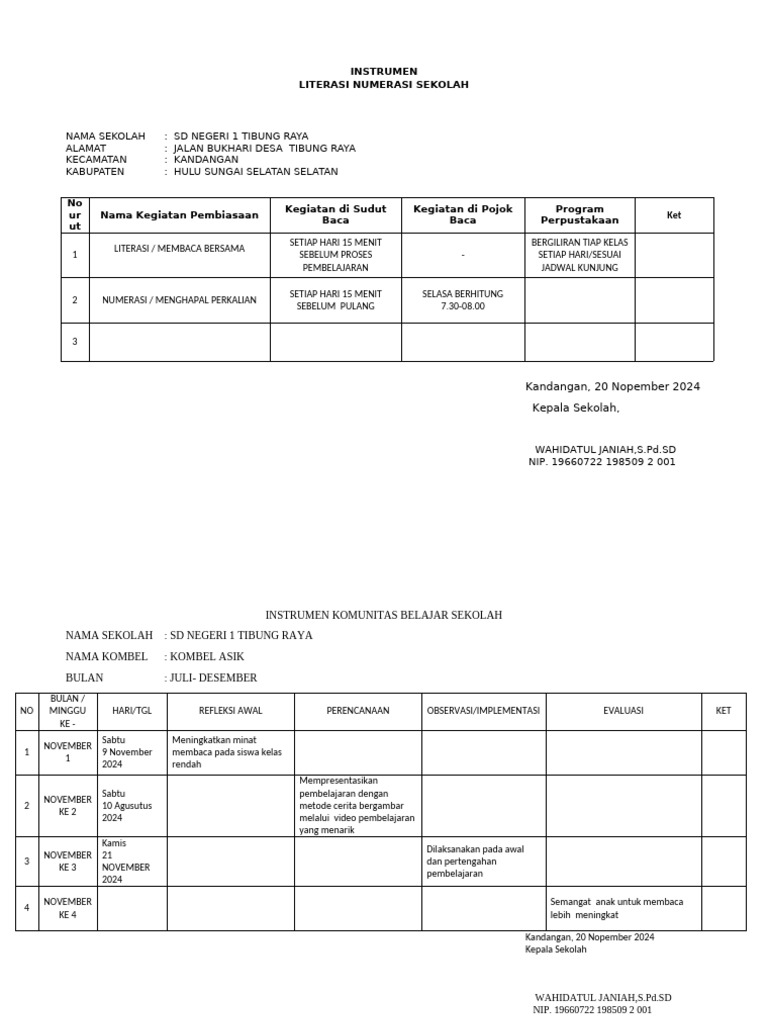 Instrumen Litnum Dan Komunitas Belajar Sekolah 3 Rayon 2 | PDF