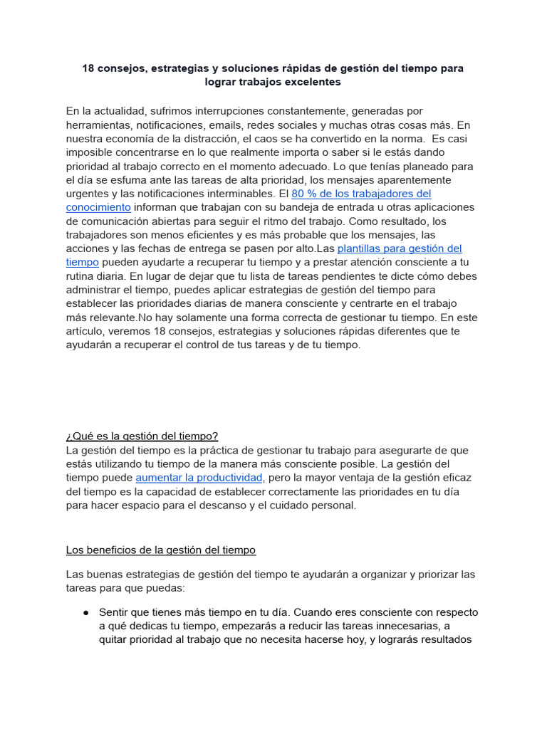 18 Consejos, Estrategias y Soluciones Rápidas de Gestión Del Tiempo ...