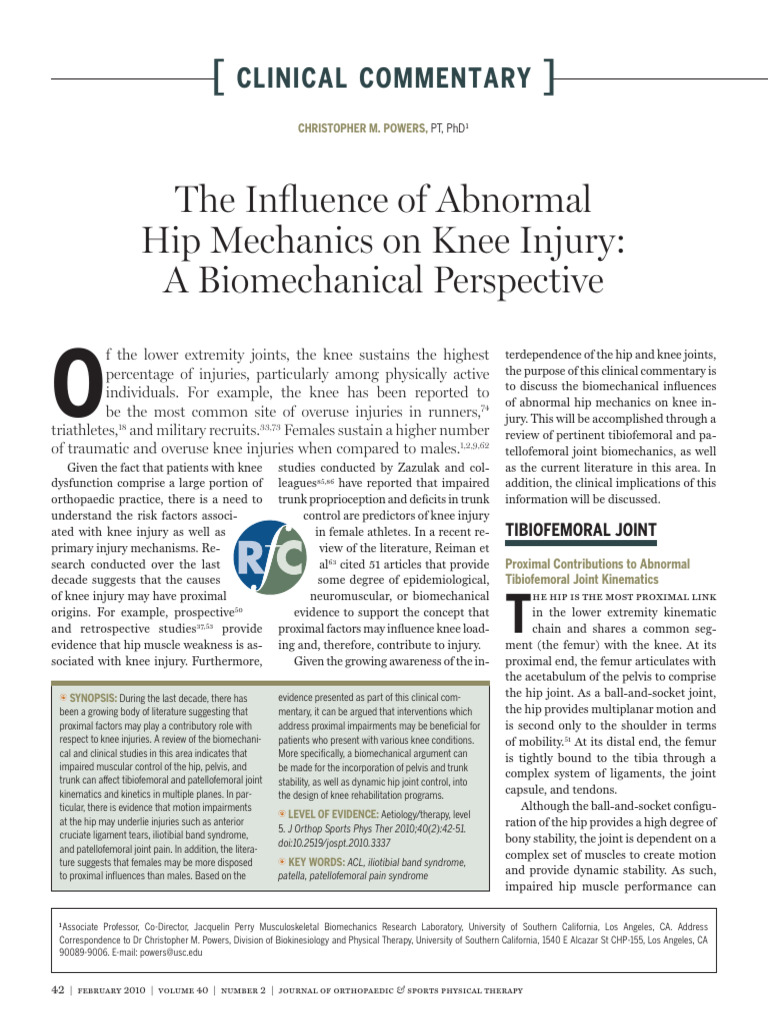 The Influence of Abnormal Hip Mechanics On Knee Injury - A ...