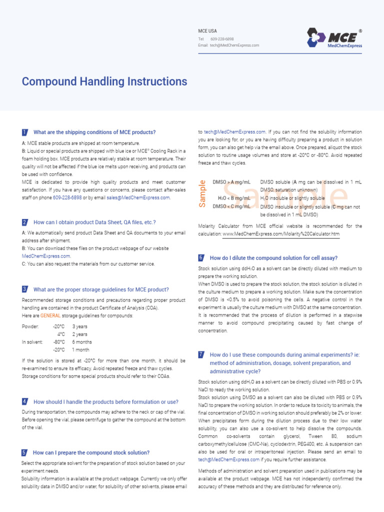 Compound Handling Instructions | PDF | Solubility | Dimethyl Sulfoxide