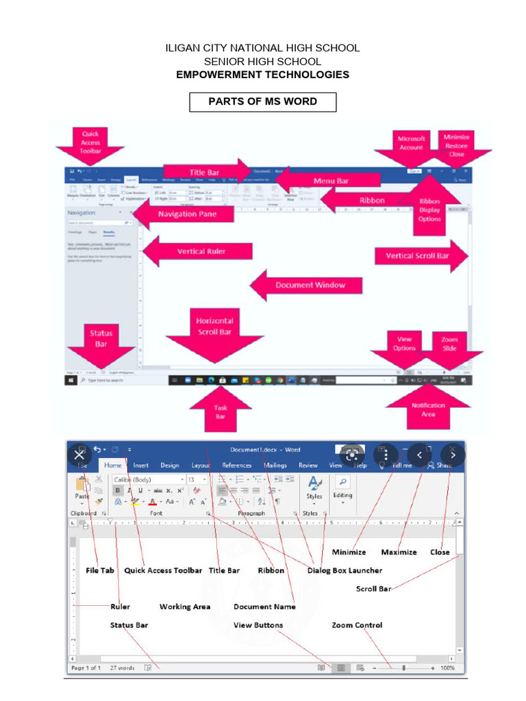 Parts of Ms Word Window | PDF | Window (Computing) | Microsoft Windows