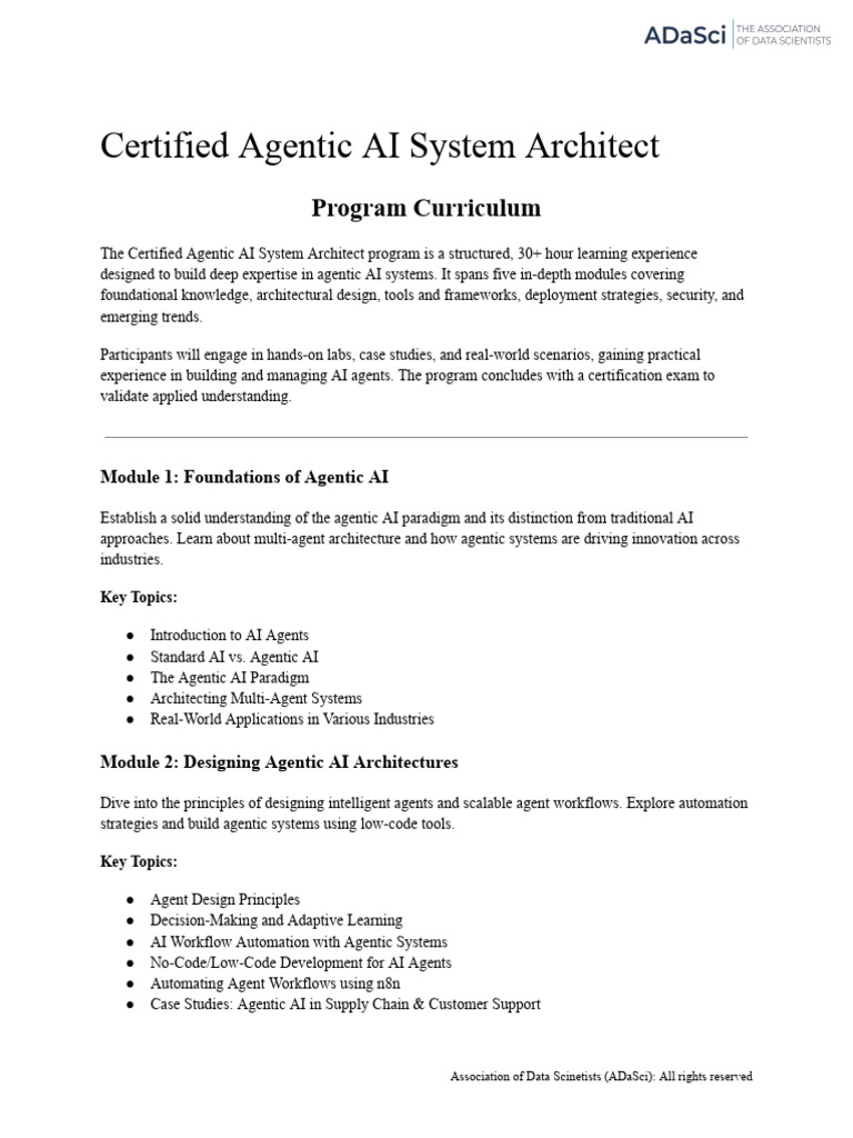 Certified Agentic AI Architect Program | PDF | Artificial Intelligence ...